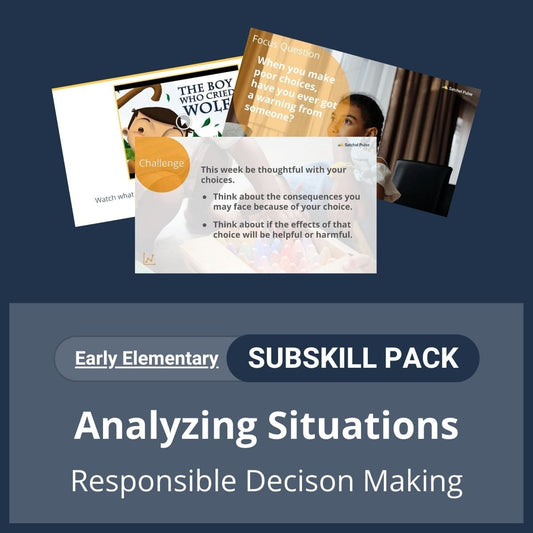 SEL Resource pack with social-emotional learning lessons and self-studies to help you teach Analyzing Situations in your classroom as a part of the SEL curriculum.