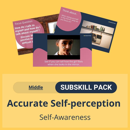 SEL Resource pack with social-emotional learning lessons and self-studies to help you teach Accurate Self-perception in your classroom as a part of the SEL curriculum.