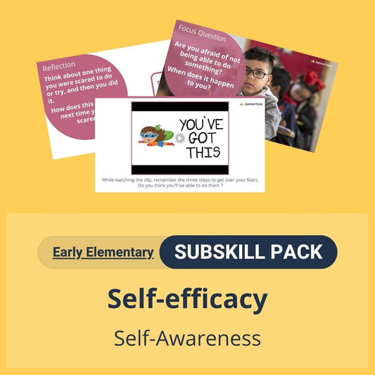 SEL Resource pack with social-emotional learning lessons and self-studies to help you teach Self-efficacy in your classroom as a part of the SEL curriculum.