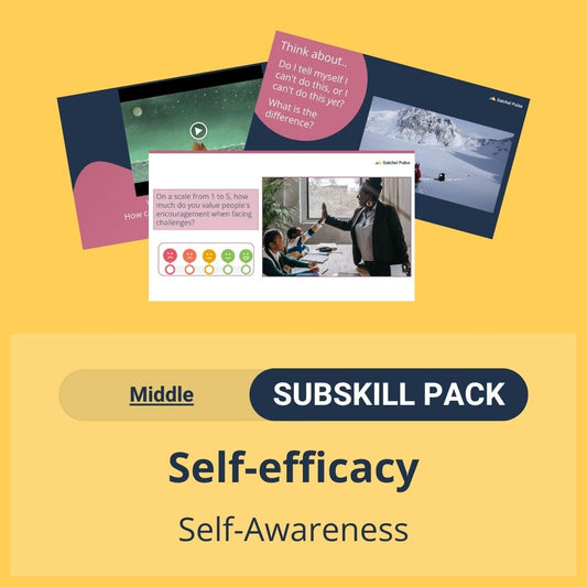 SEL Resource pack with social-emotional learning lessons and self-studies to help you teach Self-efficacy in your classroom as a part of the SEL curriculum.