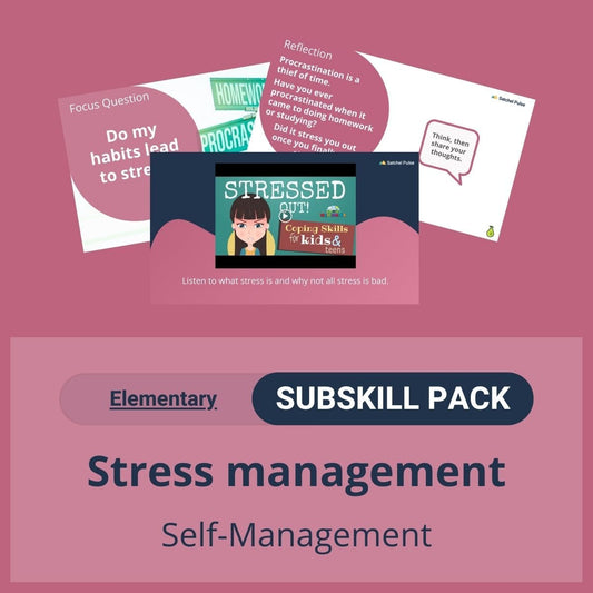 SEL Resource pack with social-emotional learning lessons and self-studies to help you teach Stress Management in your classroom.