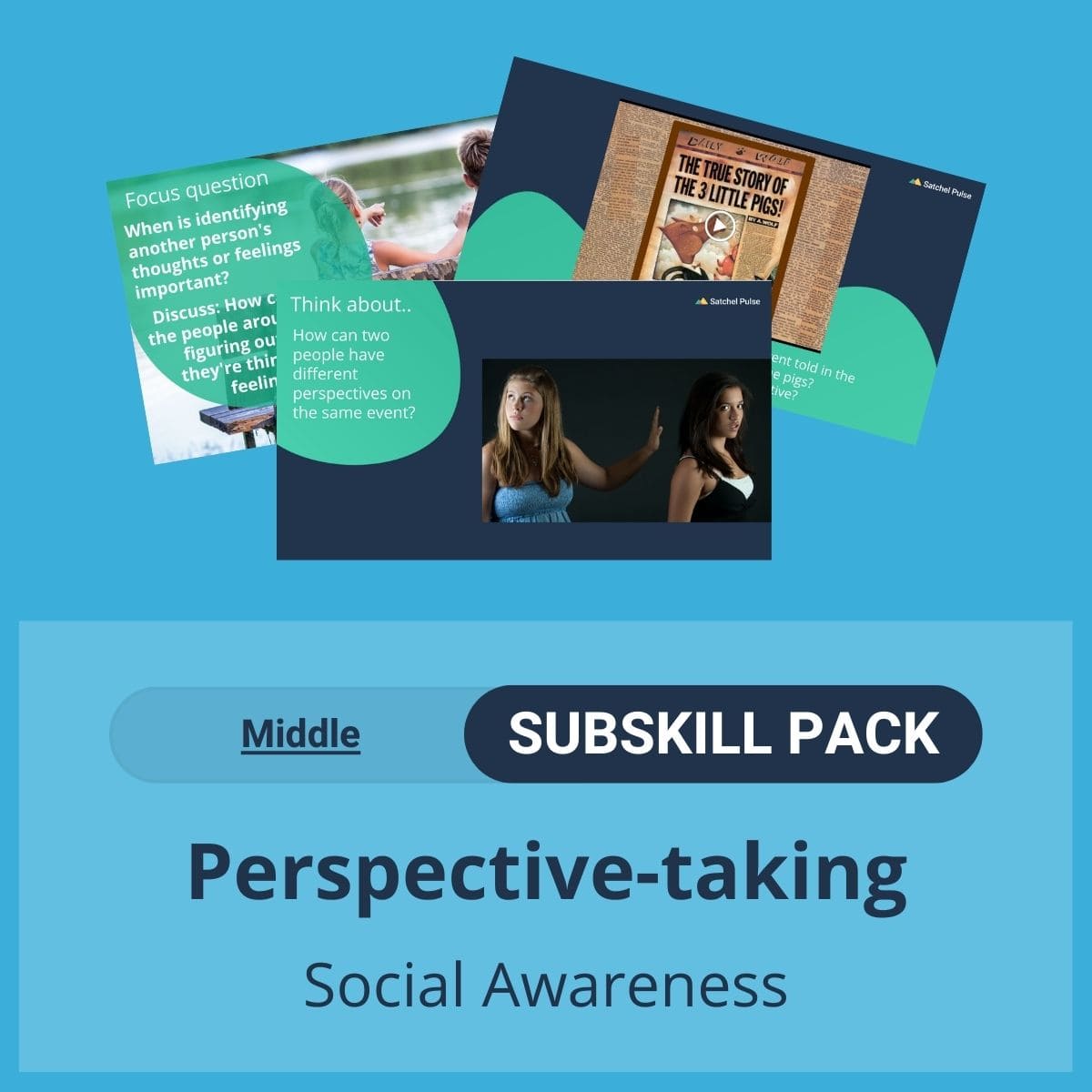 SEL Resource pack with social-emotional learning lessons and self-studies to help you teach Perspective-taking in your classroom as a part of the SEL curriculum.